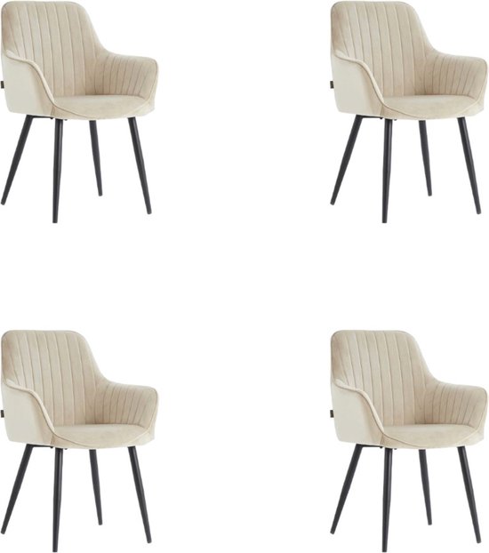 Colenis® - Veli eetkamerstoel - Set Van 4 - Beige - Velvet - Met Armleuning