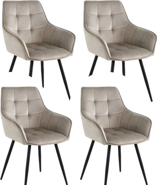 Colenis - Oriana Eetkamerstoel - Set Van 4 - Beige - Fluweel - Velvet - Industrieel