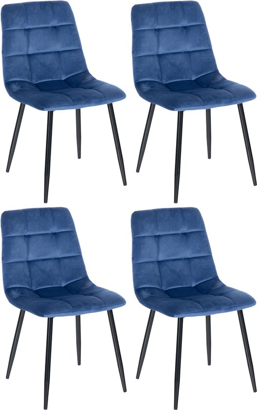 CLP Antibes Set van 4 eetkamerstoelen - Zonder armleuning - Velvet - blauw
