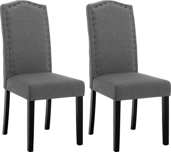 BukkitBow - Eetkamerstoelen Linnen met Hoge Rugleuning en Sierknopen (45-52CM Hoog) - Donker Grijs