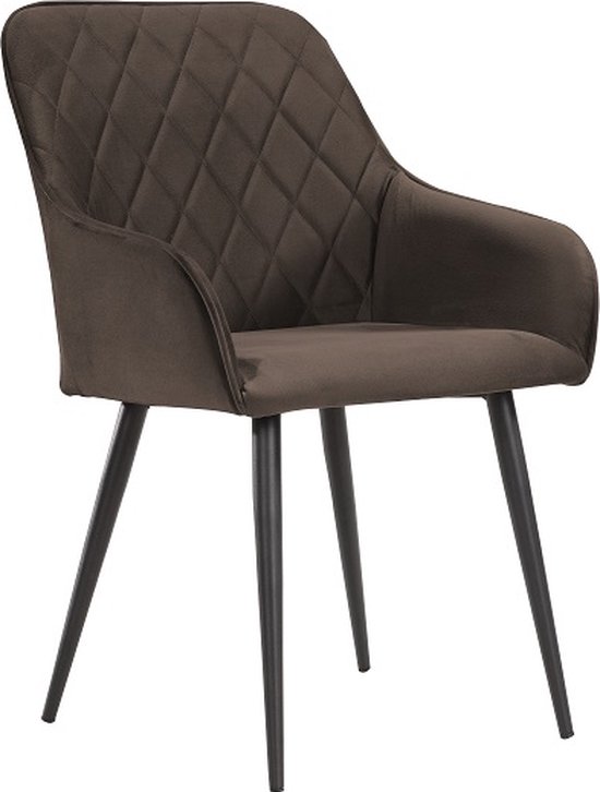 Soof&Tess - Set van 4 - Bergamo Eetkamerstoel - Bruin - Fluweel - Velvet - Industrieel - Met armleuning - Easy Clean Stoffen - Hoge Kwaliteit