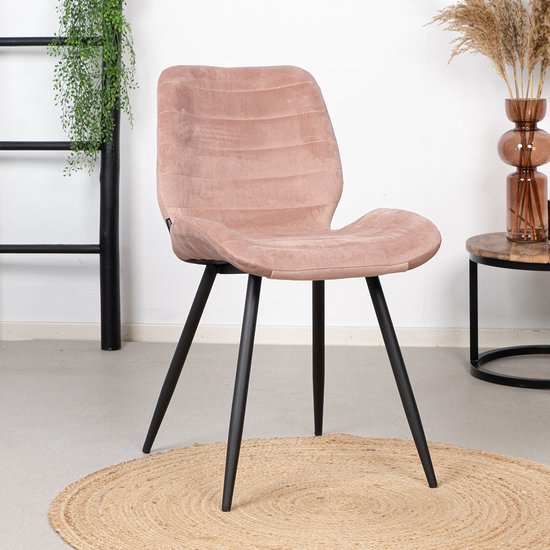 Bronx71® Eetkamerstoel velvet Toby roze - Eetkamerstoelen zonder armleuning - Eetkamerstoel roze - Stoel fluweel
