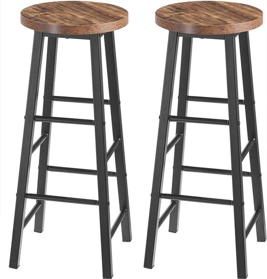 Hoge barkrukken Maxi - Zithoogte 71cm - Bruin - Set van 2 - Keuken - Barstoelen - Zonder rugleuning - Hout