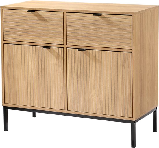 CALICOSY - Ladekast 2 Deuren 2 Lades - Houteffect - L90 x H79 cm