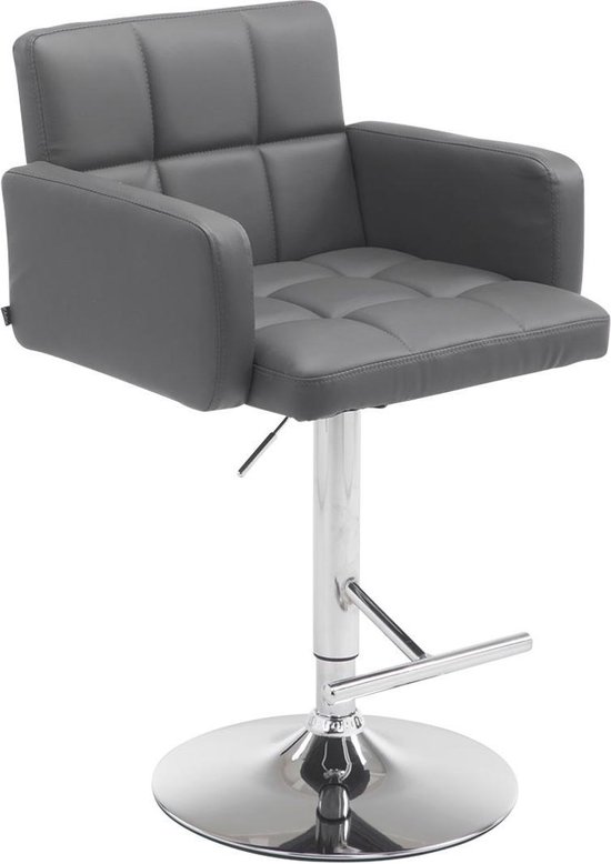 CLP Los Angeles Barkruk - Met armleuning - Met rugleuning - Verstelbaar - Kunstleer - grijs chroom