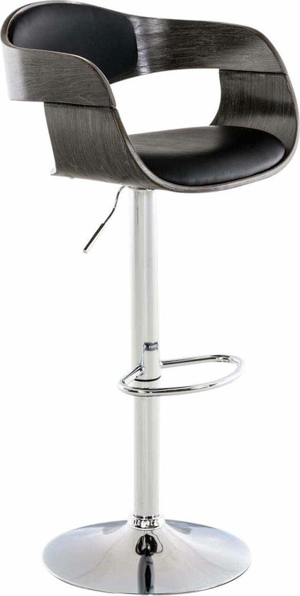 CLP Kingston Barkruk - Met rugleuning - Armleuning - Voetsteun - Frame Chroom - zwart/grijs