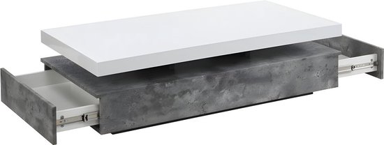 Salontafel FELIX - 2 lades - MDF - Kleuren: Beton en wit L 120 cm x H 35 cm x D 60 cm