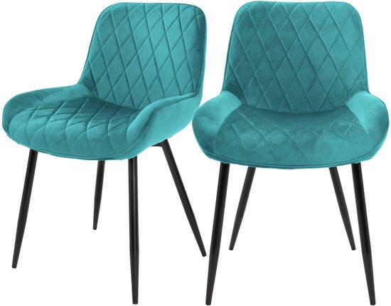 Eetkamerstoelen met rugleuning en armleuningen Set van 2 Turquoise fluwelen bekleding met metalen poten ML-Design