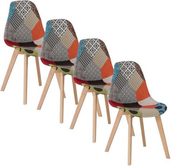 Set van 4 Stoelen - Eetkamerstoel - Eetkamerstoelen - Houten poten - 4 stoelen - Voor keuken of huiskamer - Moderne look - Leuk Printje - Vrolijke Stoel - Rood