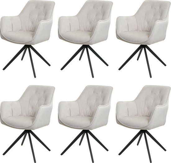 Set van 6 eetkamerstoelen MCW-L80, keukenstoel gestoffeerde stoel met armleuning, draaibaar, metaal stof/textiel ~ crème-beige