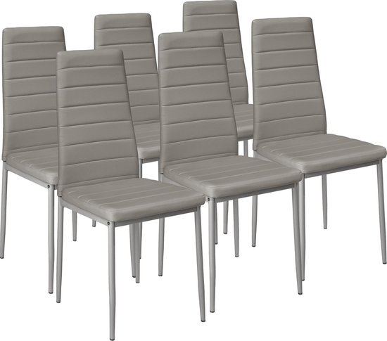 tectake - 6 eetkamerstoelen - kunstleer - kleur grijs - set van 6 - 401851