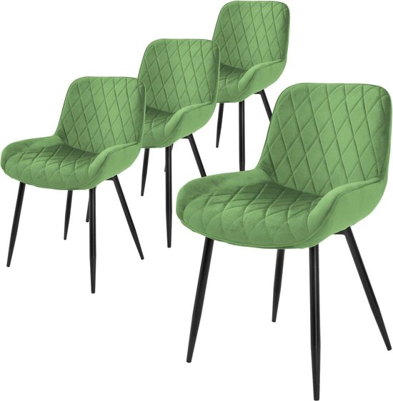 ML-Design Set van 4 Eetkamerstoelen Eetkamerstoel met Rugleuning en Armleuningen, Groen, Fluwelen Zitting, Metalen Poten, Keukenstoelen Woonkamerstoelen Gestoffeerde Stoelen Krukken