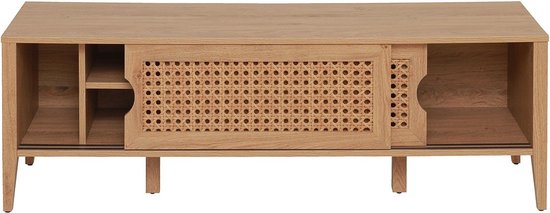 CALICOSY - TV-meubel met 2 schuifdeuren, rotan decor