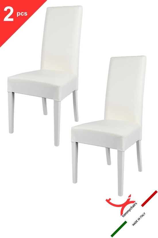 Tommychairs Luisa - Eetkamerstoelen - Set van 2 - Wit - Kunstleer & Hout