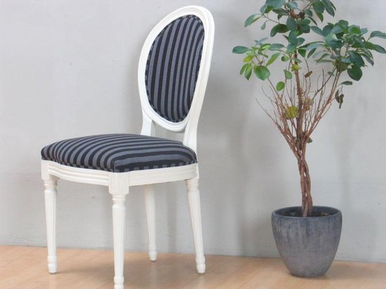 Rococo Barok - Eetkamerstoel - Creme met zwart gestreepte stof