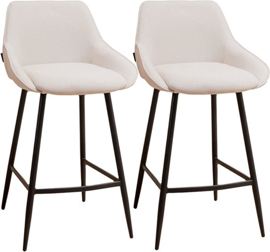 Bronx71® Scandinavische barkruk Lova gerecyclede stof beige 68 cm - Barkrukken set van 2