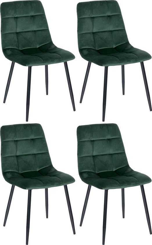 CLP Antibes Set van 4 eetkamerstoelen - Zonder armleuning - Velvet - groen