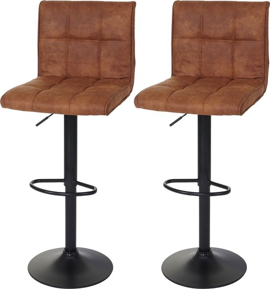 Cosmo Casa Barkrukken Set van 2 - Met Rugleuning - Verstelbaar en Ergonomisch - Polyester - Vintage - Lichtbruin