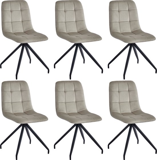Colenis® - Ela Eetkamerstoel - Set Van 6 - Beige - Velvet - X-Poot