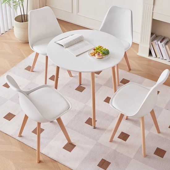 ShopbijStef - Eetkamerstoelen set van 4 - Stoelenset - Eetkamer tafel - Eetkamer tafel rond - 80 x 80 x 75 cm - Wit