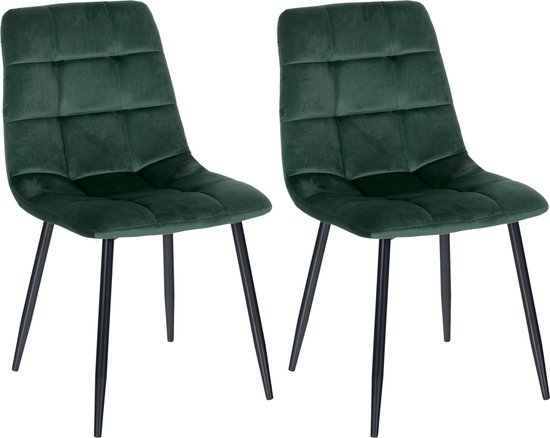 CLP Tilde Set van 2 eetkamerstoelen - Zonder armleuning - Industrieel - groen Fluweel