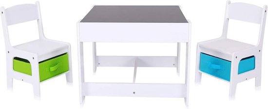 SHOP YOLO - kindertafel met 2 stoeltjes - krijtbord kinderen - kindertafel met opbergruimte - kindermeubels - Grijs