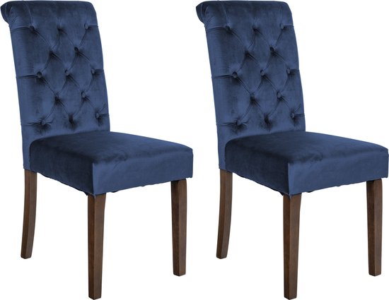 CLP Lisburn Set van 2 eetkamerstoelen - Zonder armleuning - blauw Fluweel
