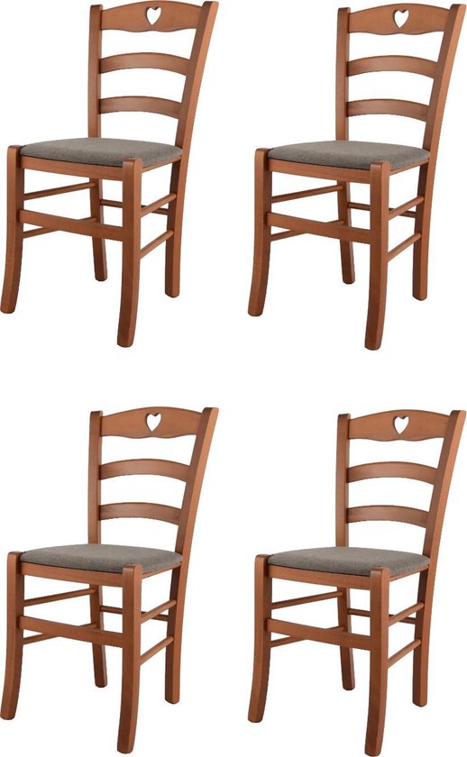 Tommychairs Cuore - Eetkamerstoelen - Set van 4 - Kersenhout - Stof