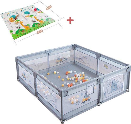 Babybox - 180x160x65cm Grote Kinderbox voor Baby met Schuimbescherming - Antislip Babypen met Ademend Gaas - Vierkant Speelbox - Kinderbox voor peuter en kind - Grijs