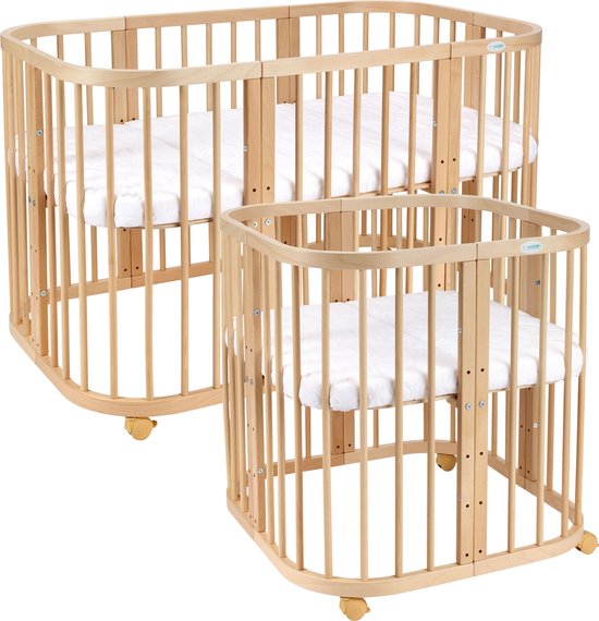 Multifunctioneel 7 in 1 Babybed incl. matras - Natural hout
