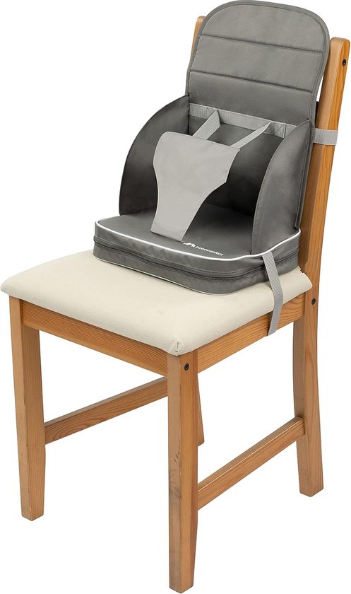 Bebecomfort Travel Booster hoge stoel voor kinderen, draagbaar en opvouwbaar, extra bekleding, voor kinderen vanaf 6 maanden tot 3 jaar (15 kg), kleur Grey Mist