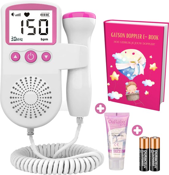Gatson - Doppler - Doppler baby - Baby hartje monitor - Inclusief E-book, doppler gel en batterijen - Roze