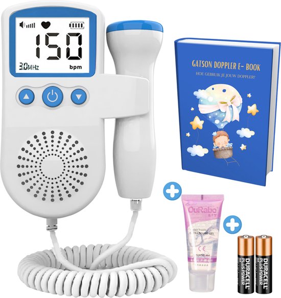 Gatson - Doppler - Doppler baby - Baby hartje monitor - Inclusief E-book, doppler gel en batterijen - Blauw