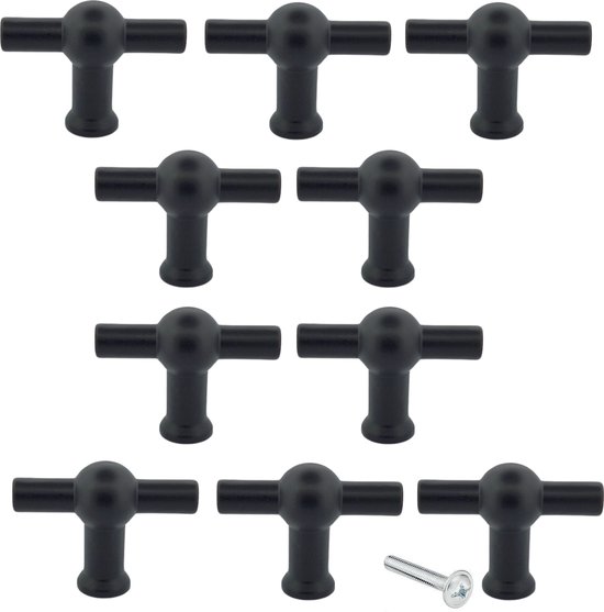 Kastknoppen T-Greep zwart 10 Stuks - Kastknop - Meubelknop - T-Greep - deurknoppen voor kasten - Meubelbeslag - deurknopjes