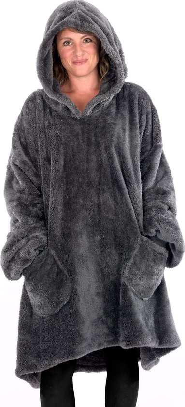 Snug Rug - Premium Oversized Hoodie Deken - Blanket met Mouwen en Capuchon - Heren en Dames - Unisex - Sherpa Fleece - Extra Soft - Grijs