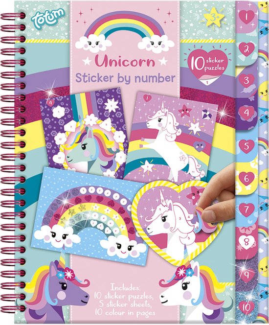 Totum Unicorn A5 stickerboekje stickeren op nummer vakantieboek doeboek sticker puzzels en kleurplaten