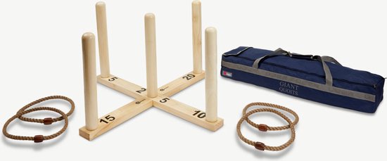 Giga 100x100 cm bij 51 cm Grote Ringwerpen spel - Grootste in Nederland - Hardhout en zeer sterk - in prachtige draagtas - Stevige touwen als Ringwerpschijven