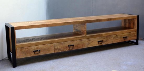 Britt TV kast - Mangohout - Matzwart Staal - 220x45x60