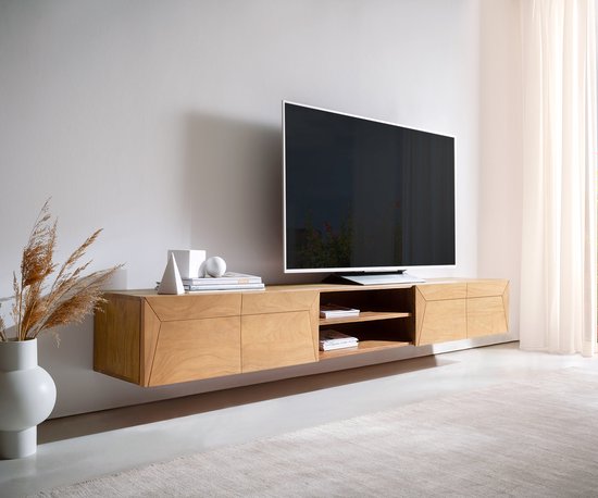 TV-Board Kayu Akazie Natur 240 cm 4 Türen schwebend Lowboard