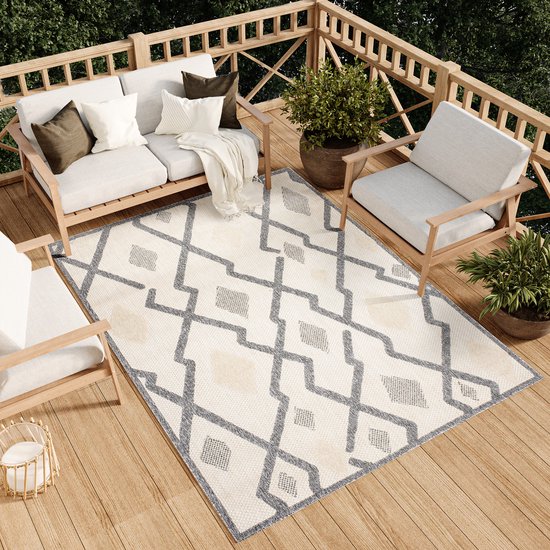 Tapiso Viera Tuintapijt Vloerkleed Beige Grijs Modern Binnen Maat- 160x220