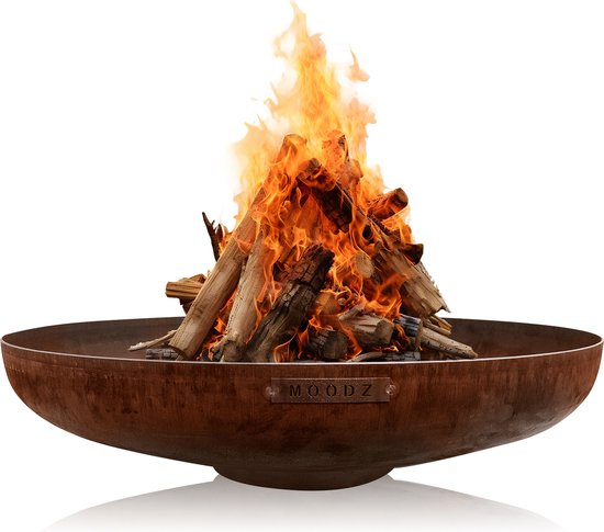 MOODZ Outdoor Living - Robuuste Vuurschaal Ø80 cm - Cortenstaal - Terrashaard - Vuurkorf voor Buiten - Vuurton - Vuurhaard - Vuurkorf schaal - Vuurkorf BBQ - Optioneel Grillen of Bakken - 80x80x21 cm