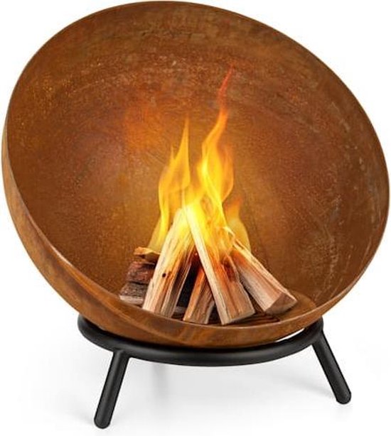 Blumfeldt Fireball Rust vuurschaal - Vuurkorf op 3 poten - 60 cm - Kantelbaar - Inclusief rooster - Staal - Roest look