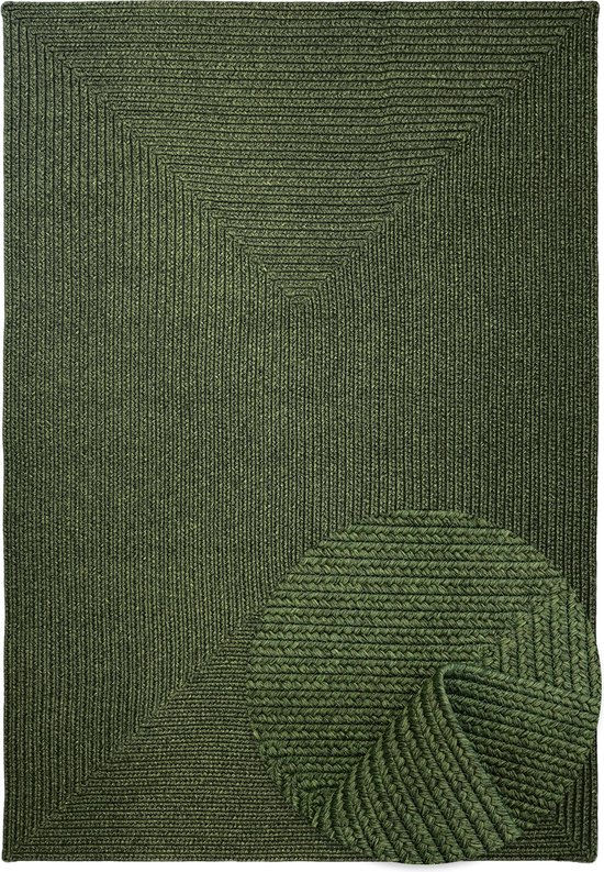 Vloerkleed voor binnen en buiten - Omkeerbaar - Sisal look -  Weersbestendig - Woonkamer Balkon Keuken - Handgemaakt - Tuintapijt - Modern Boho Jute Stijl - Groen - 160cm x 230cm