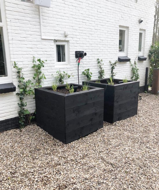 Grote Zwarte Houten 95x95x85 Lariks Douglas bloembak vierkante plantenbak voor buiten - Handgemaakt zwart