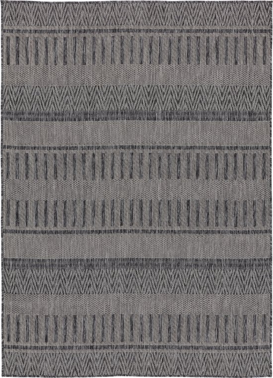 Vloerkleed voor binnen en buiten, Antislip, Balkon Terras Keuken, Boho Geometrisch -Donkergrijs - 200cm x 280cm - UV- en Weersbestendig, Modern Tuintapijt