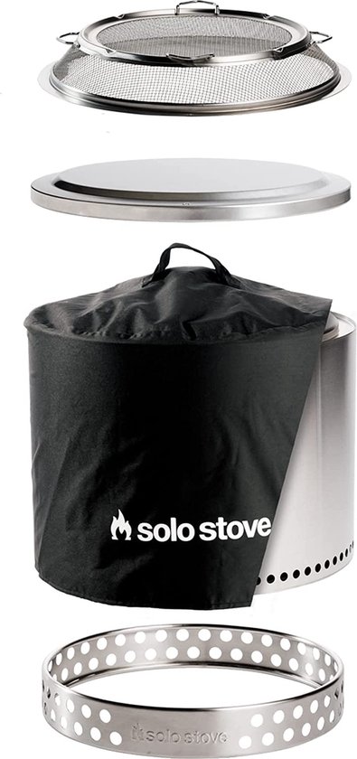 Solo Stove Bonfire-Vuurkorf Achtertuin Set 2.0 | Inclusief Bonfire-Rookvrije Vuurplaats, Standaard, Deksel, Vonkenscherm en Beschermhoes, Houtverbranding, Met uitneembare aslade, 49,5 x 44,5 cm
