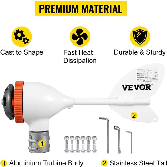 Wind turbine - thuis gebruik - laag geluid - 3 wieken - 400W