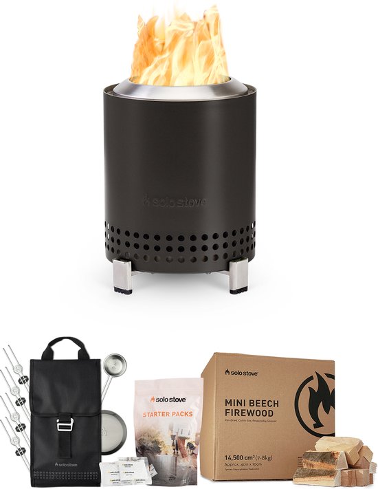 Solo Stove Mesa Vuurkorf voor op tafel Starter-Set | Incl. Rookvrije en Roestvrij staal Tafel Fire Pit, Accessoirespakket, Mini Brandhout, Aansteker, (HxB): 17,5 x 13 cm, 635 g, Grijs