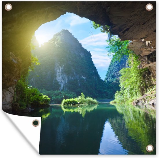 Tuin poster Water - Grot - Zon - Natuur - Planten - 200x200 cm