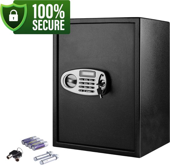Elektronische Kluis Brandwerend met Cijferslot incl. NL handleiding - Muurbevestiging - 35x52x36 cm - 20KG - 52L - Staal - Zwart
